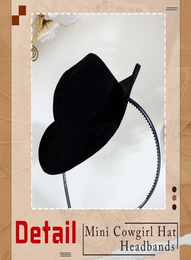 Firuilo Cowgirl Hat Headband Mini Cowboy Hat Headbands Western Cowboy Hairbands Cowgirl Costume Hair Accessories for Women (Black, One Size) - Image 3